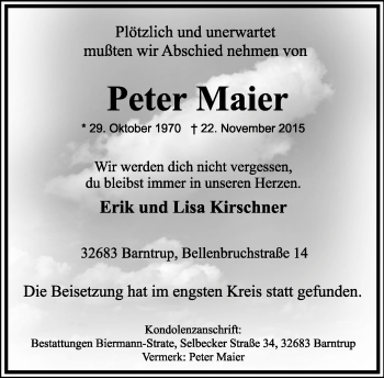 Anzeige  Peter Maier  Lippische Landes-Zeitung