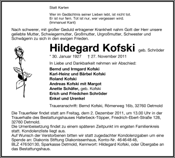 Anzeige  Helgard Kofski  Lippische Landes-Zeitung