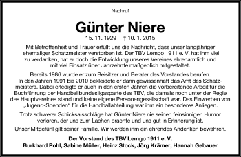 Anzeige  Günter Niere  Lippische Landes-Zeitung