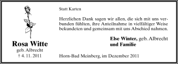 Anzeige  Rosa Witte  Lippische Landes-Zeitung