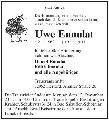 Anzeige  Uwe Ennulat  Lippische Landes-Zeitung