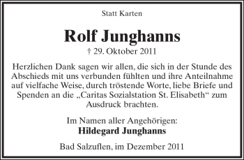 Anzeige  Rolf Junghanns  Lippische Landes-Zeitung