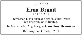 Anzeige  Erna Brand  Lippische Landes-Zeitung