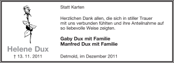Anzeige  Helen Dux  Lippische Landes-Zeitung