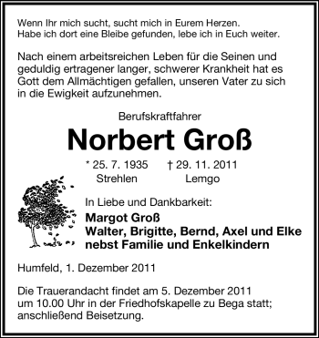 Anzeige  Norbert Groß  Lippische Landes-Zeitung