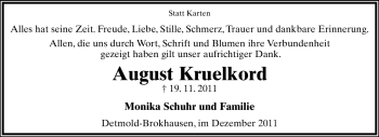 Anzeige  August Kruelkord  Lippische Landes-Zeitung