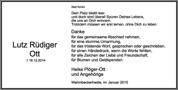 Anzeige  Lutz Rüdiger  Ott  Lippische Landes-Zeitung
