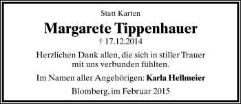Anzeige  Margarete Tippenhauer  Lippische Landes-Zeitung