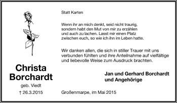 Anzeige  Christa Borchardt  Lippische Landes-Zeitung