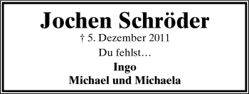 Anzeige  Jochen Schröder  Lippische Landes-Zeitung