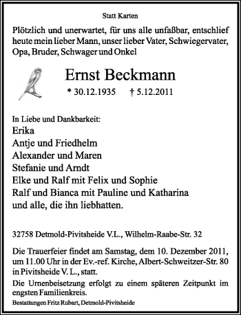 Anzeige  Ernst Beckmann  Lippische Landes-Zeitung