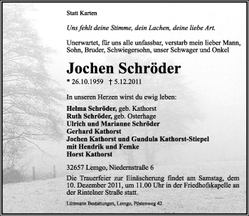 Anzeige  Jochen Schröder  Lippische Landes-Zeitung