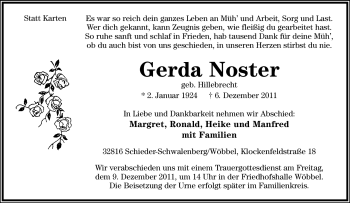 Anzeige  Gerda Noster  Lippische Landes-Zeitung