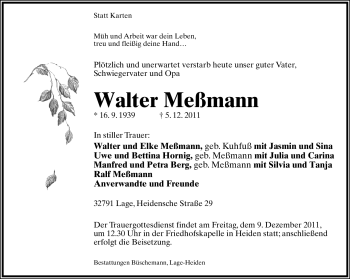 Anzeige  Walter Meßmann  Lippische Landes-Zeitung