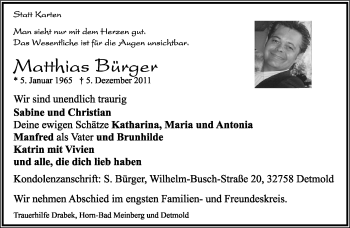 Anzeige  Matthias Bürger  Lippische Landes-Zeitung