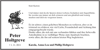 Anzeige  Peter Holzgreve  Lippische Landes-Zeitung