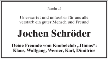 Anzeige  Jochen Schröder  Lippische Landes-Zeitung