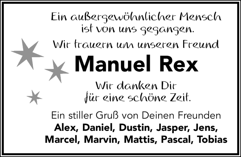  Traueranzeige für Manuel Rex vom 10.12.2011 aus Lippische Landes-Zeitung