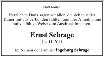 Anzeige  Ernst Schrage  Lippische Landes-Zeitung