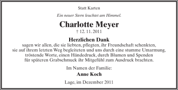Anzeige  Charlotte Meyer  Lippische Landes-Zeitung