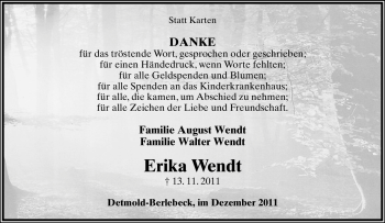 Anzeige  Erika Wendt  Lippische Landes-Zeitung
