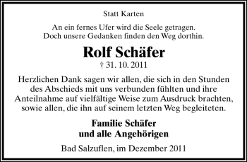 Anzeige  Rolf Schäfer  Lippische Landes-Zeitung