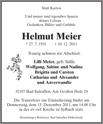 Anzeige  Helmut Meier  Lippische Landes-Zeitung