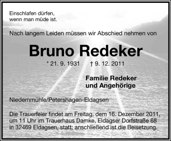Anzeige  Bruno Redeker  Lippische Landes-Zeitung