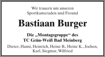 Anzeige  Bastiaan Burger  Lippische Landes-Zeitung