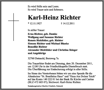 Anzeige  Karl-Hein Richter  Lippische Landes-Zeitung