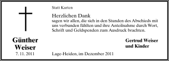 Anzeige  Günther Weiser  Lippische Landes-Zeitung