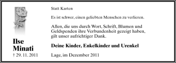 Anzeige  Ilse Minati  Lippische Landes-Zeitung