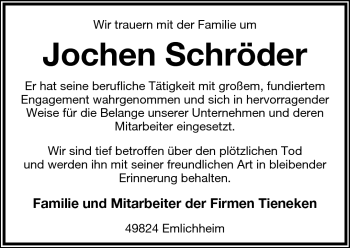 Anzeige  Jochen Schröder  Lippische Landes-Zeitung