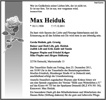 Anzeige  Max Heiduk  Lippische Landes-Zeitung