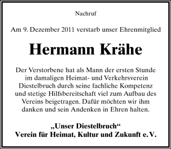Anzeige  Hermann Krähe  Lippische Landes-Zeitung