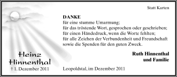 Anzeige  Heinz Hinnenthal  Lippische Landes-Zeitung