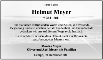 Anzeige  Helmut Meyer  Lippische Landes-Zeitung