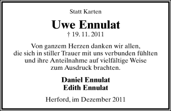 Anzeige  Uwe Ennulat  Lippische Landes-Zeitung