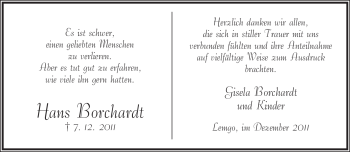 Anzeige  Hans Borchardt  Lippische Landes-Zeitung