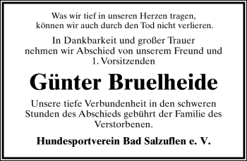 Anzeige  Günter Bruelheide  Lippische Landes-Zeitung