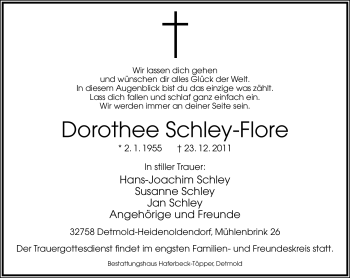 Anzeige  Dorothee Schley-Flore  Lippische Landes-Zeitung