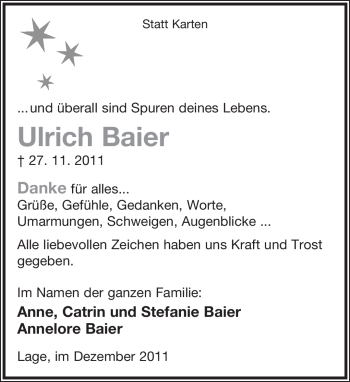 Anzeige  Ulrich Baier  Lippische Landes-Zeitung