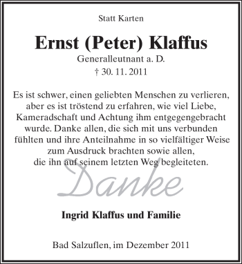 Anzeige  Ernst Klaffus  Lippische Landes-Zeitung