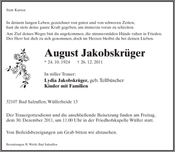 Anzeige  August Jakobskrüger  Lippische Landes-Zeitung
