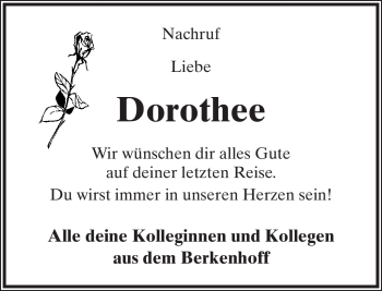 Anzeige  Dorothee Schley-Flore  Lippische Landes-Zeitung
