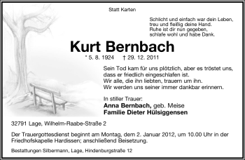 Anzeige  Kurt Bernbach  Lippische Landes-Zeitung