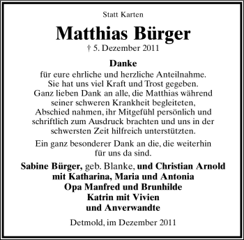 Anzeige  Matthias Bürger  Lippische Landes-Zeitung
