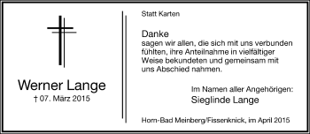 Anzeige  Werner Lange  Lippische Landes-Zeitung