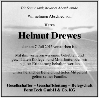 Anzeige  Helmut Drewes  Lippische Landes-Zeitung