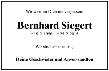 Anzeige  Bernhard Siegert  Lippische Landes-Zeitung